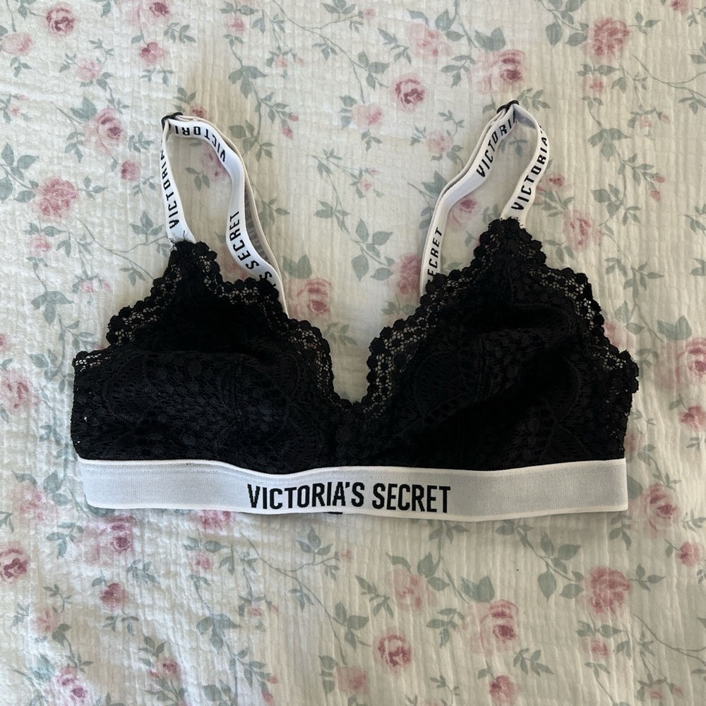 Victoria's Secret Black Lace Bralette with White Band
